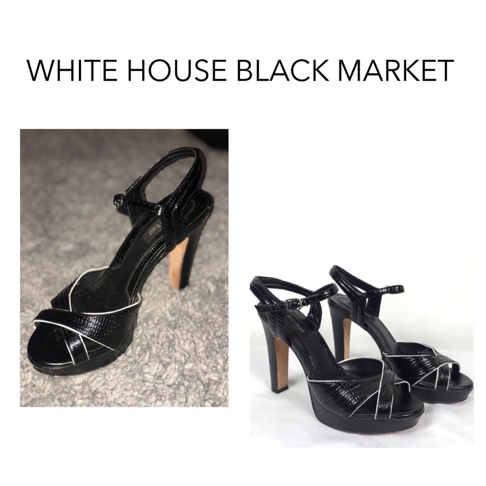 Black leather with white accent thick heel